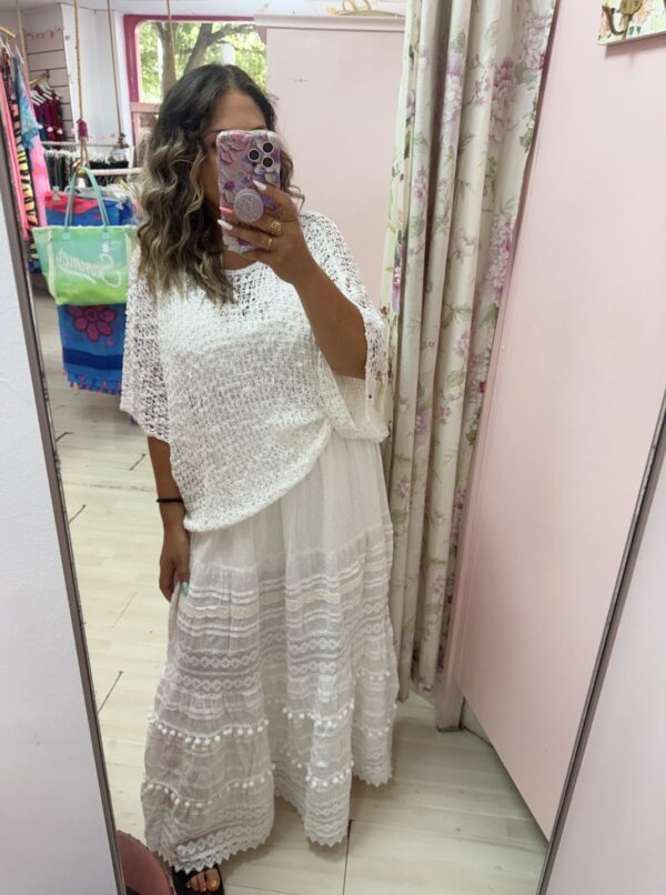 Falda boho blanca vuelo plus size - Imagen 2