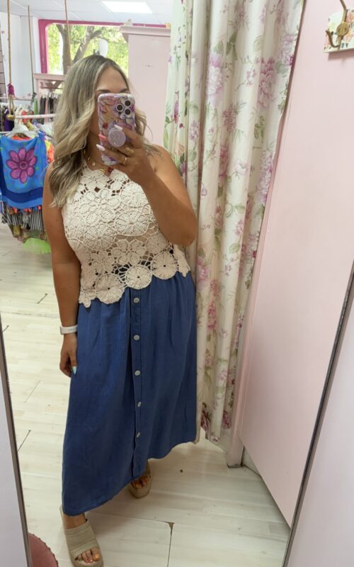 Top crochet beige redondo