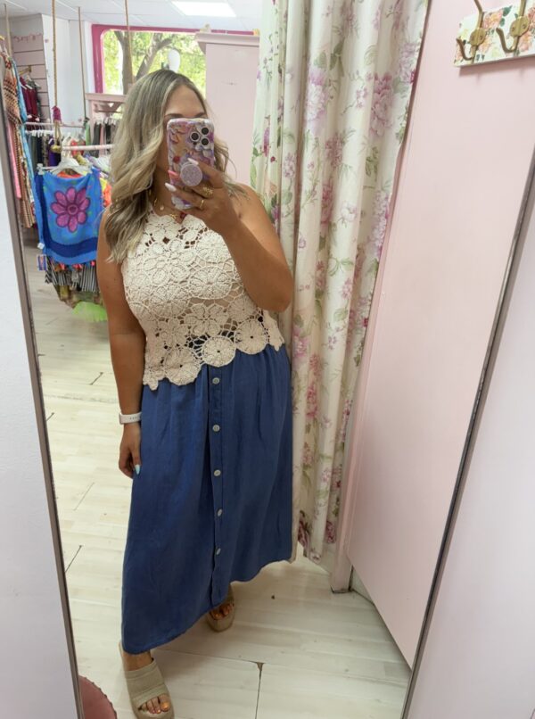 Top crochet beige redondo