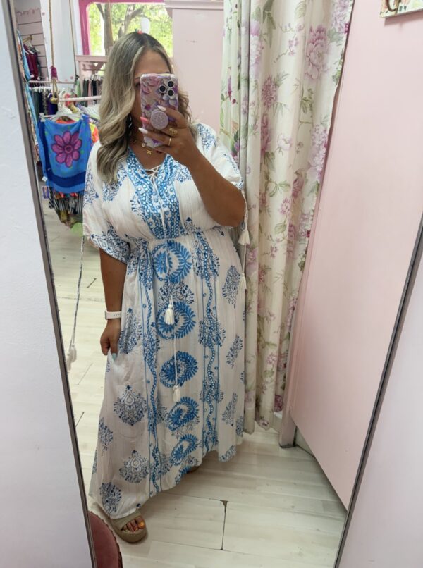 Vestido indio blanco y azul - Imagen 4