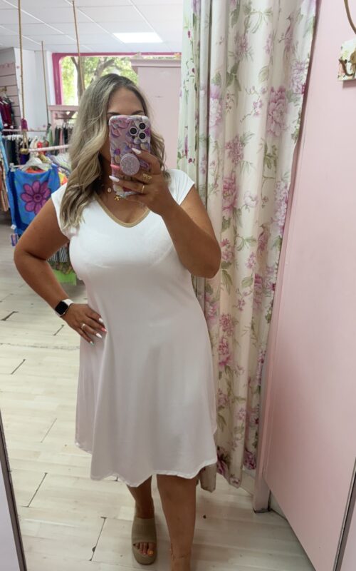 Vestido escote dorado blanco