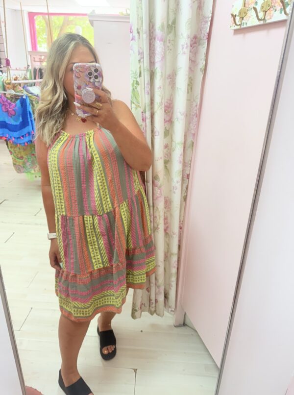 Vestido algodon rayas amarillo - Imagen 3