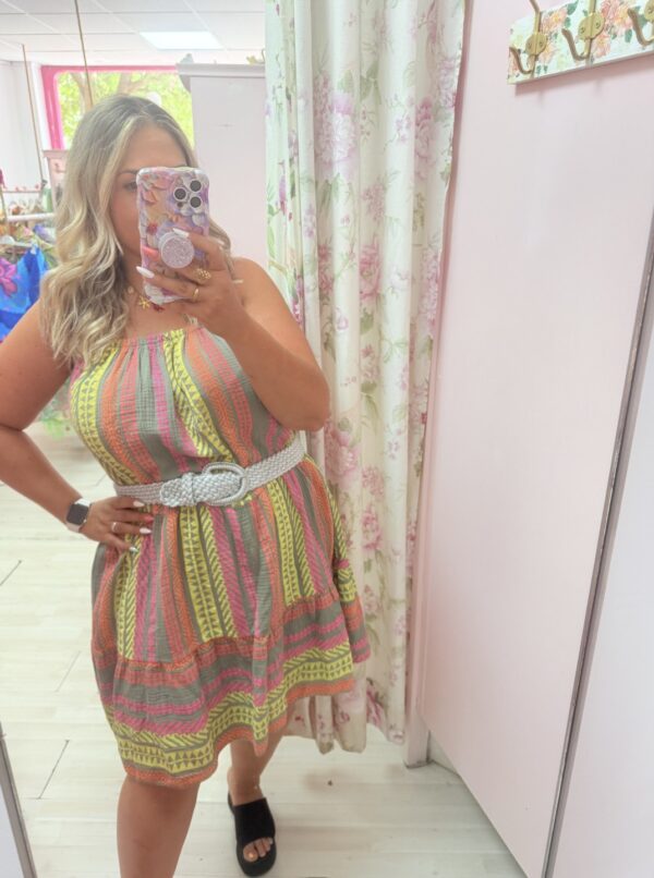 Vestido algodon rayas amarillo - Imagen 2