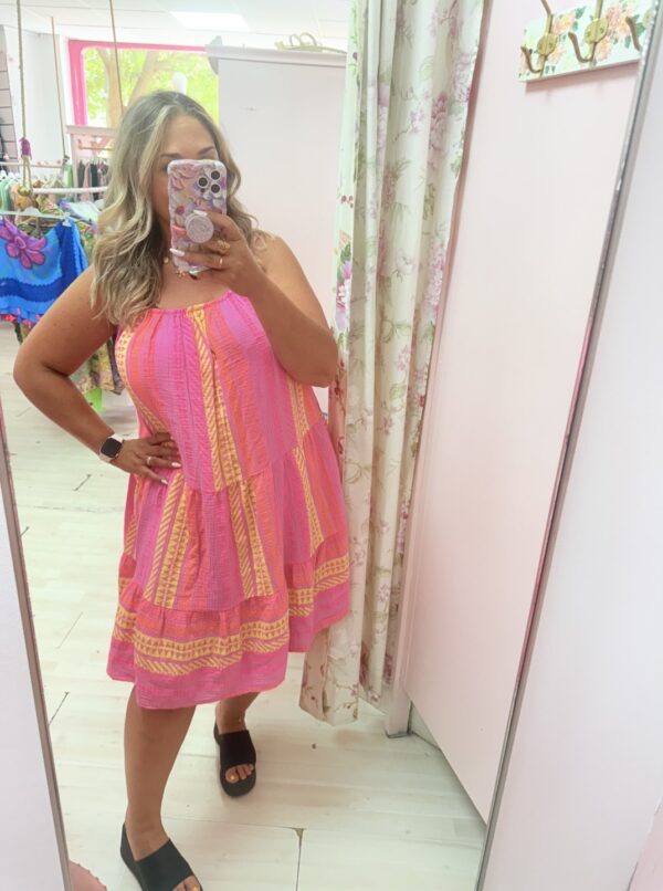 Vestido algodon rayas fucsia