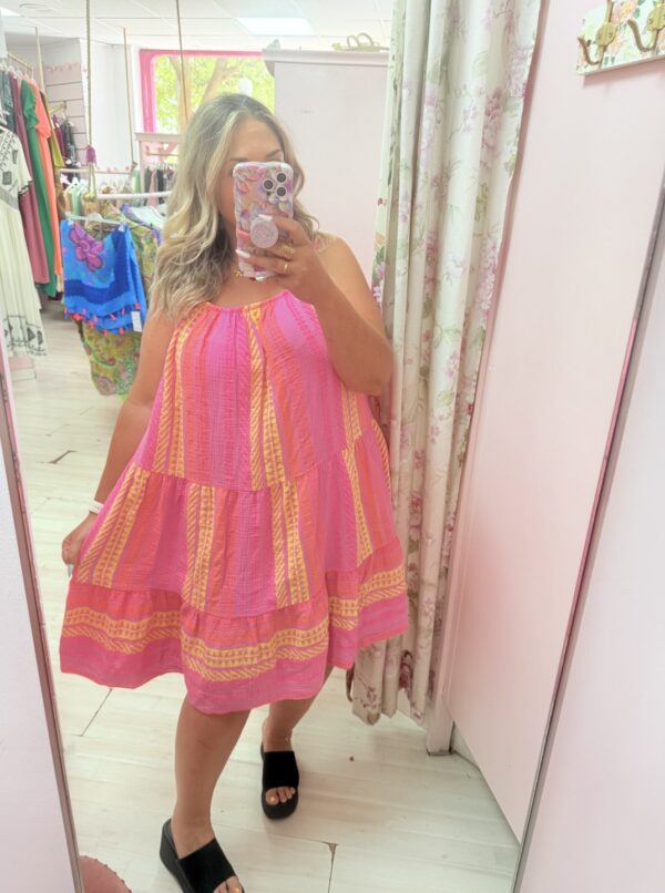 Vestido algodon rayas fucsia - Imagen 3