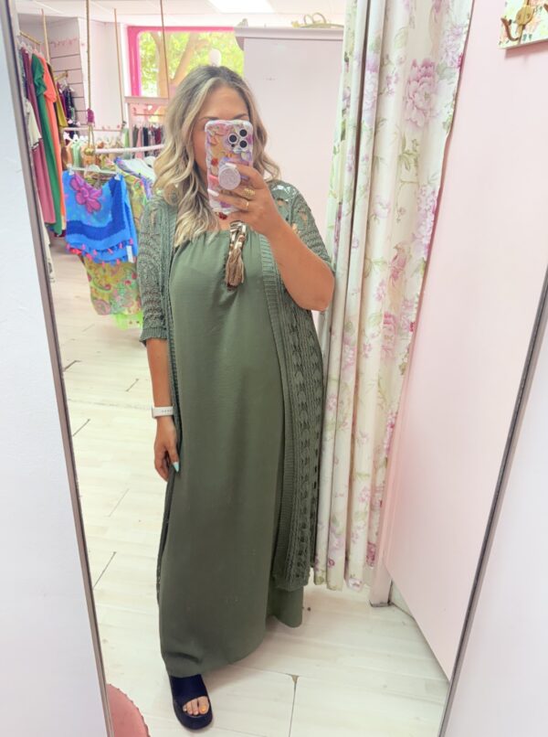 Vestido pompones  flecos verde - Imagen 2