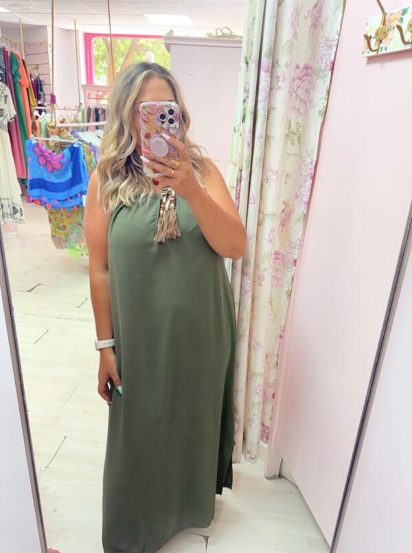 Vestido pompones  flecos verde