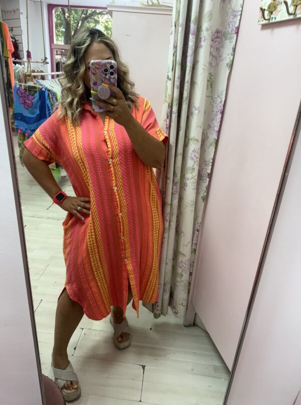 Vestido camisero naranja fluor - Imagen 2