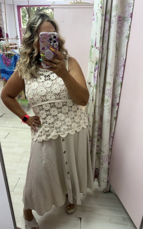 Camiseta crochet beige