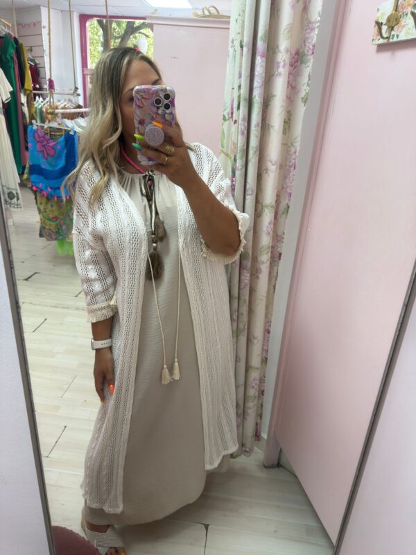 Kaftan largo encaje blanco roto