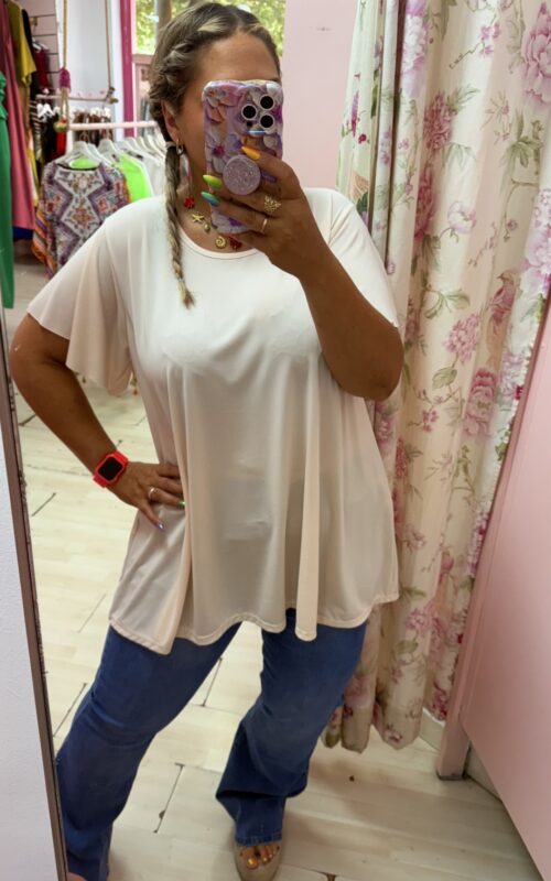 Camiseta volantito licra fria beige