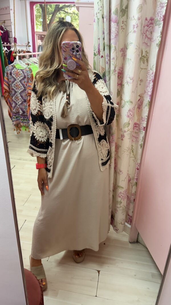 Vestido beige pompon - Imagen 3