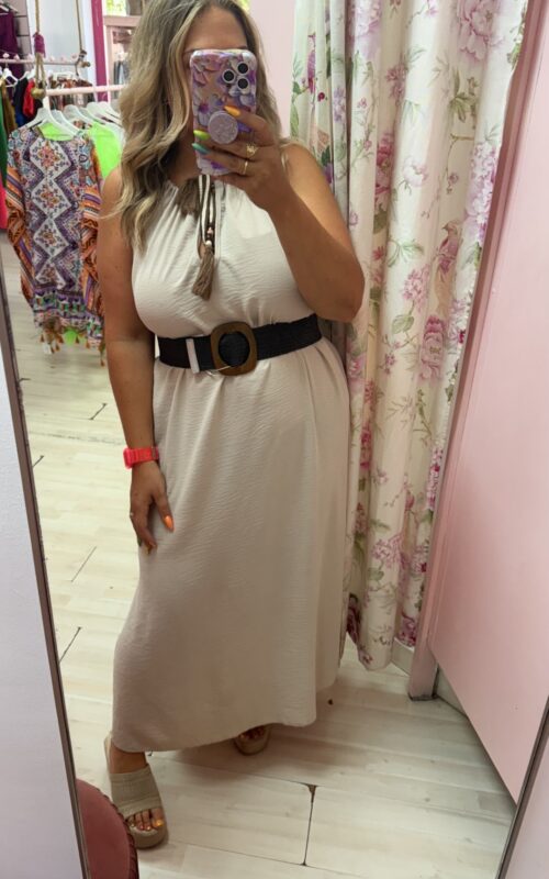 Vestido beige pompon