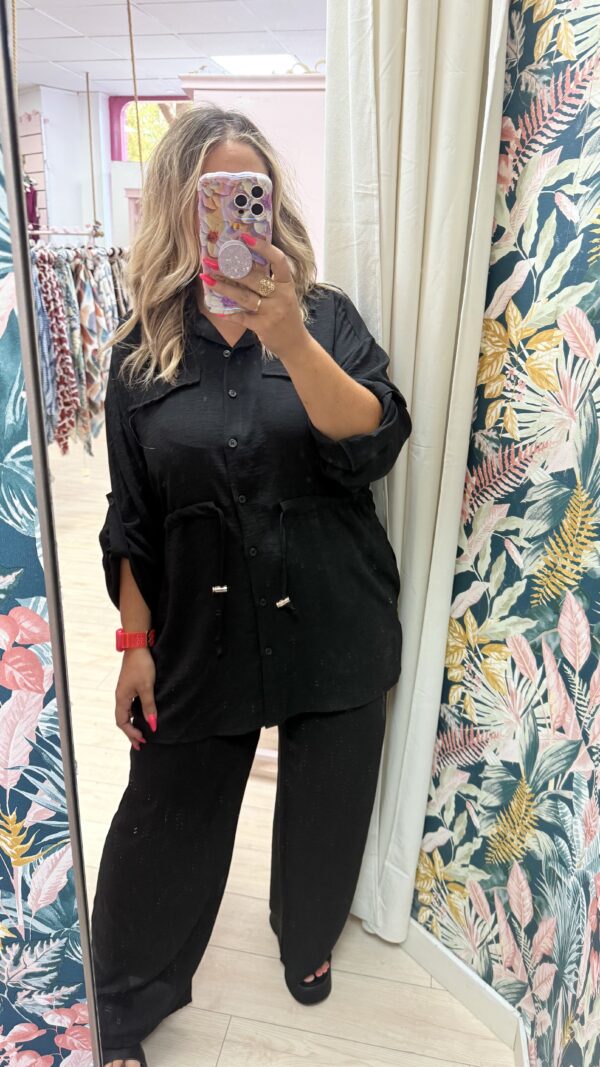 Conjunto tela bolsillos rizo cintura negro - Imagen 5