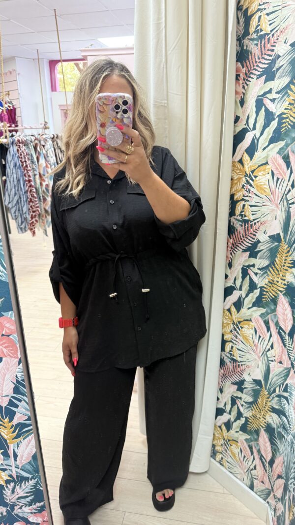 Conjunto tela bolsillos rizo cintura negro - Imagen 4