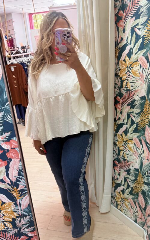 Pantalon vaquero cenefa grande