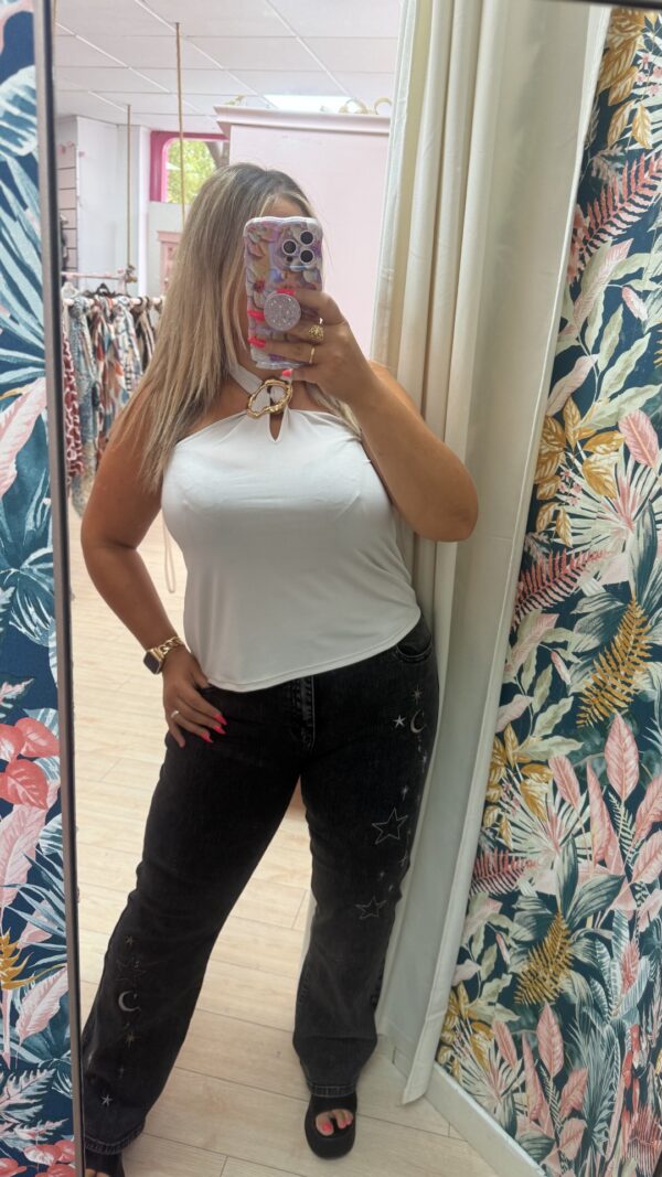 Camiseta atada cuello brillo