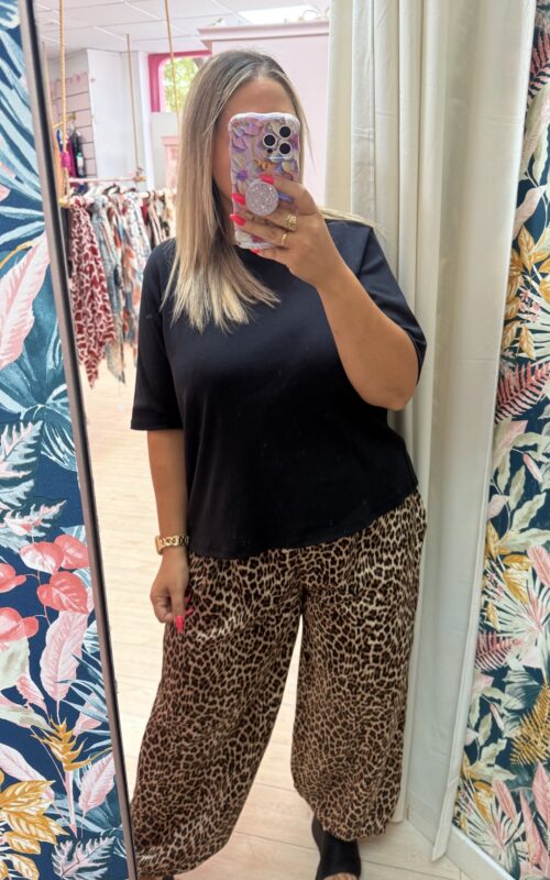 Pantalon bombacho seda leopardo