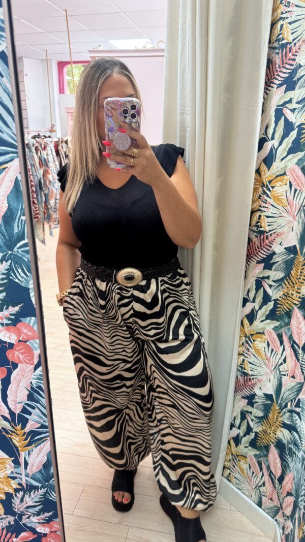 Pantalon bombacho seda lineas - Imagen 2