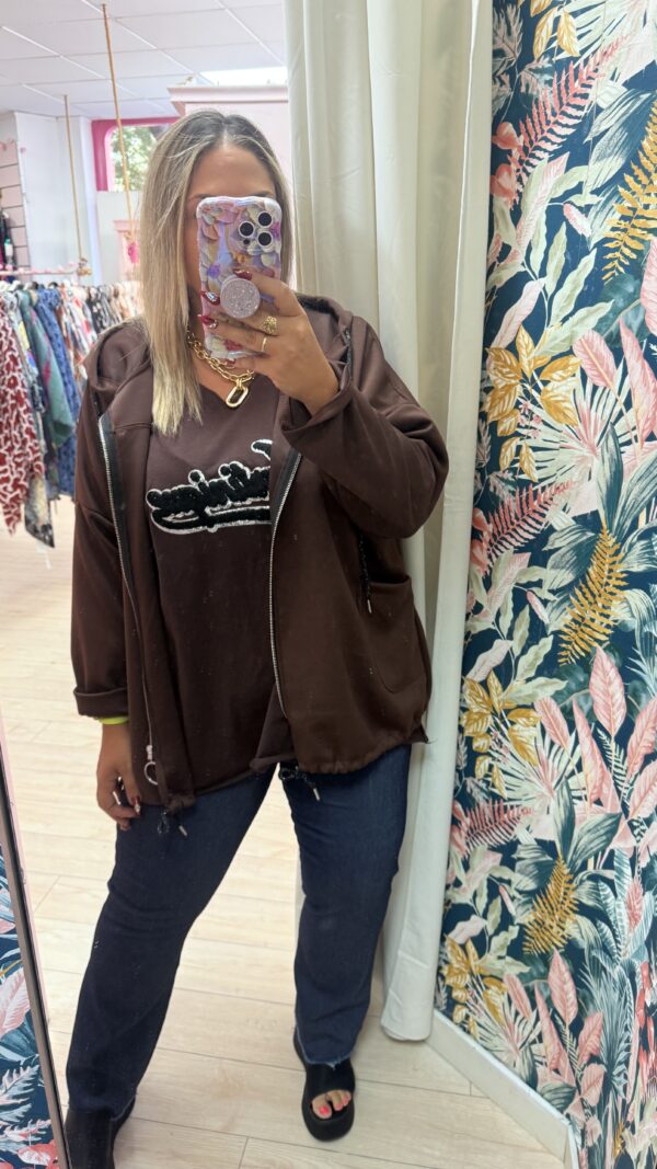 Sudadera suave cremallera marron - Imagen 2