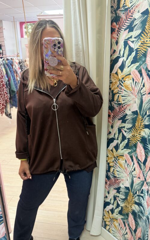 Sudadera suave cremallera marron