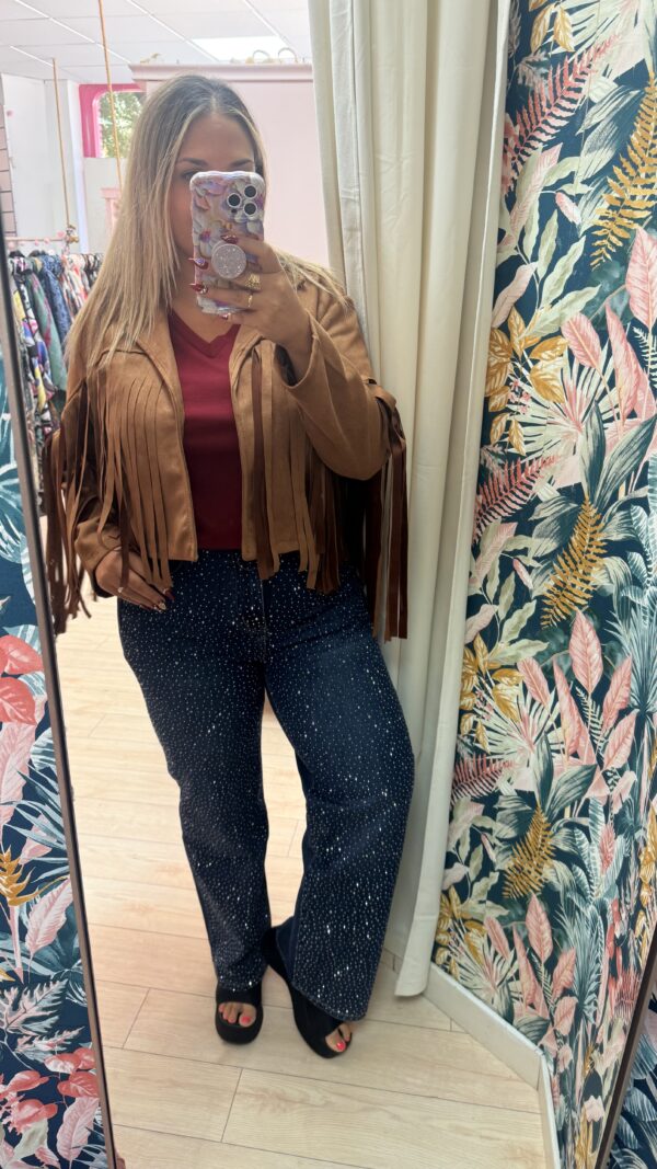 Chaqueta flecos corta marron