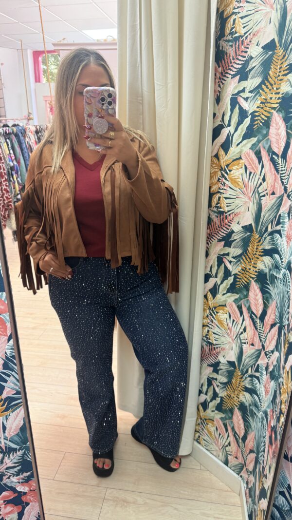 Chaqueta flecos corta marron - Imagen 4