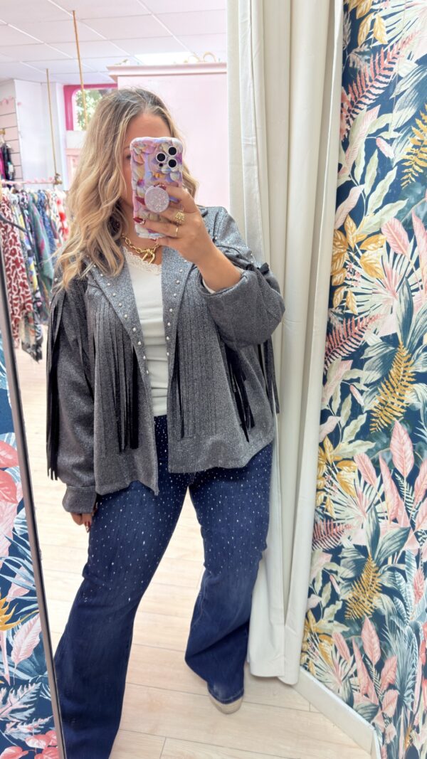 Chaqueta flecos glitter plata - Imagen 3