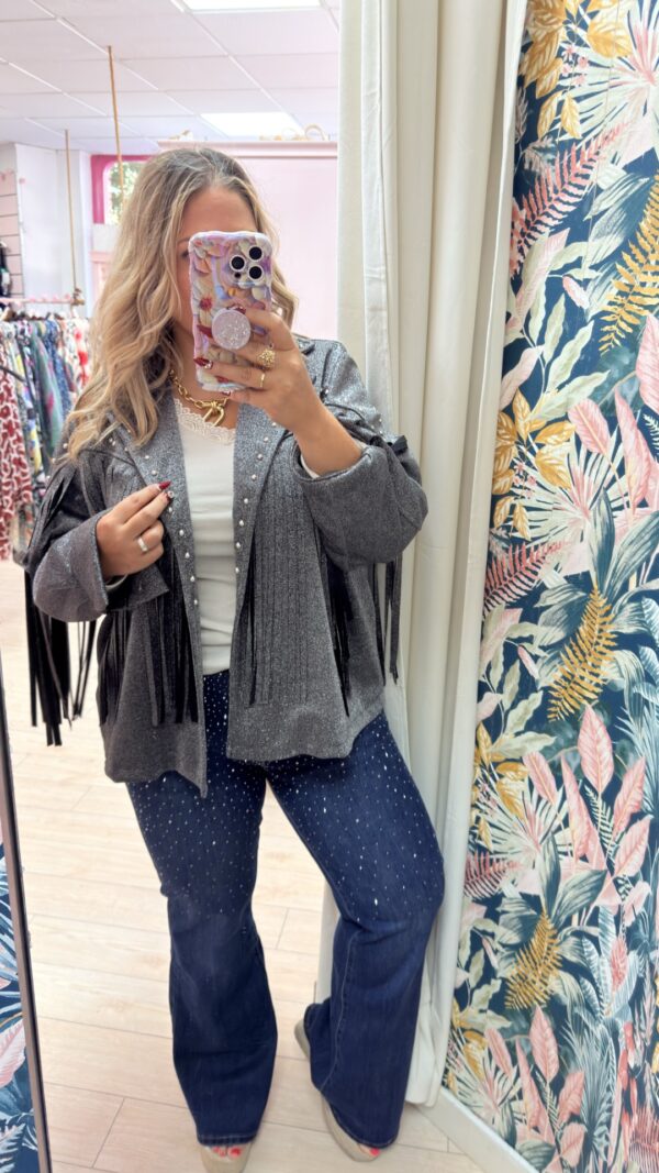 Chaqueta flecos glitter plata - Imagen 4