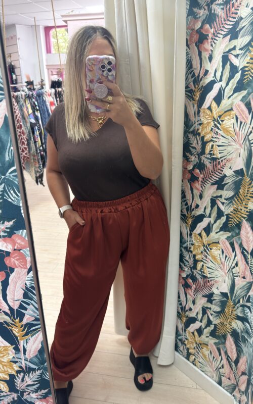 Pantalon raso teja rizo