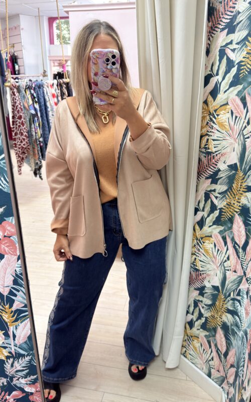 Sudadera ante cremallera beige