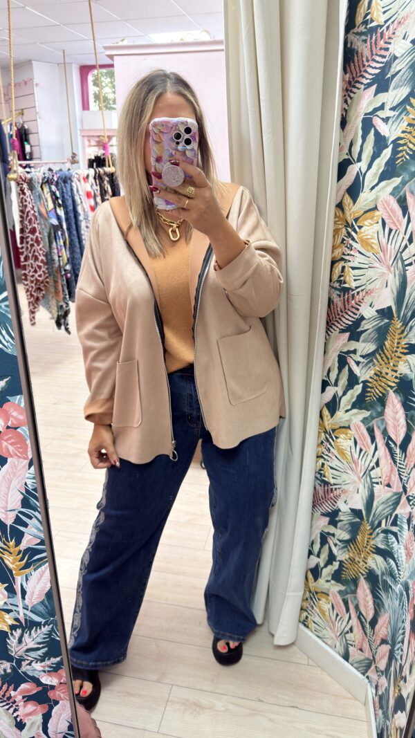 Sudadera ante cremallera beige