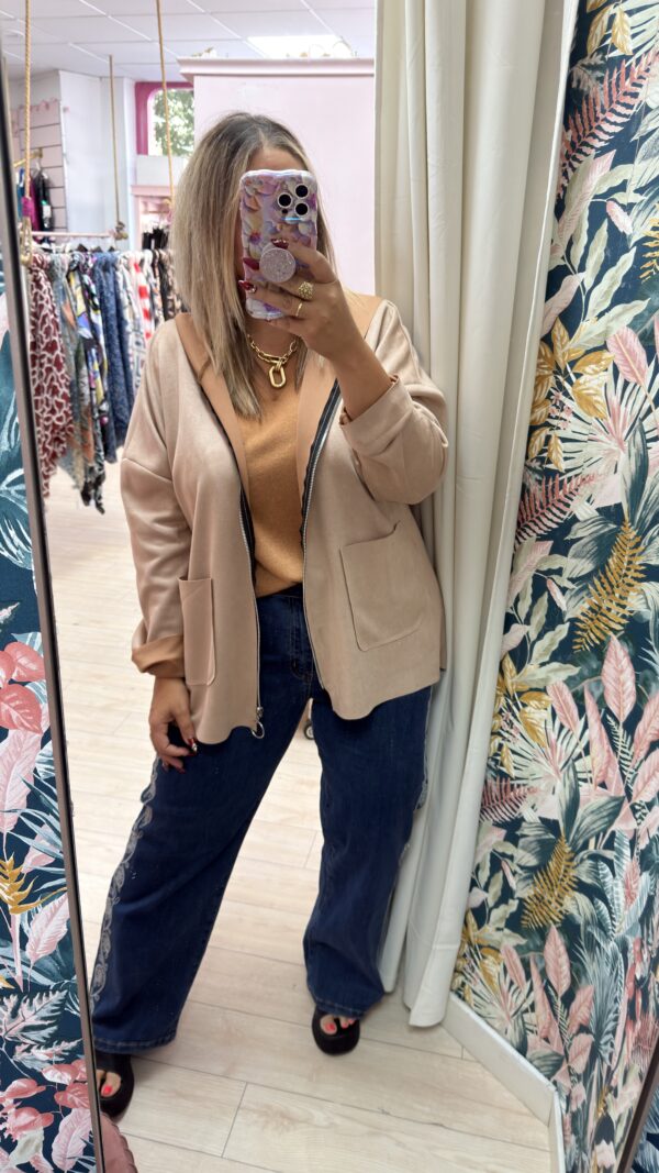Sudadera ante cremallera beige - Imagen 2