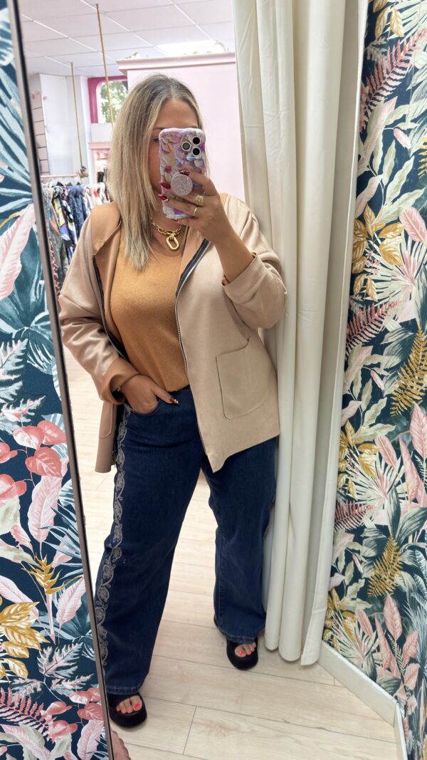 Sudadera ante cremallera beige - Imagen 3