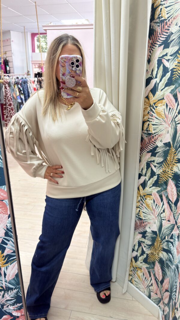 Sudadera flecos beige - Imagen 2