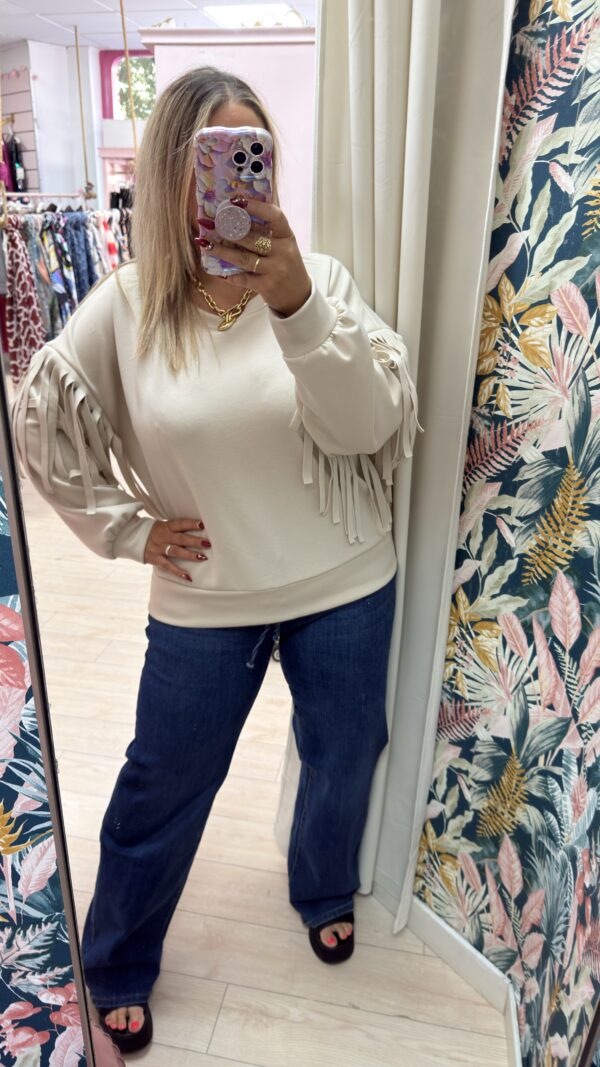 Sudadera flecos beige - Imagen 3
