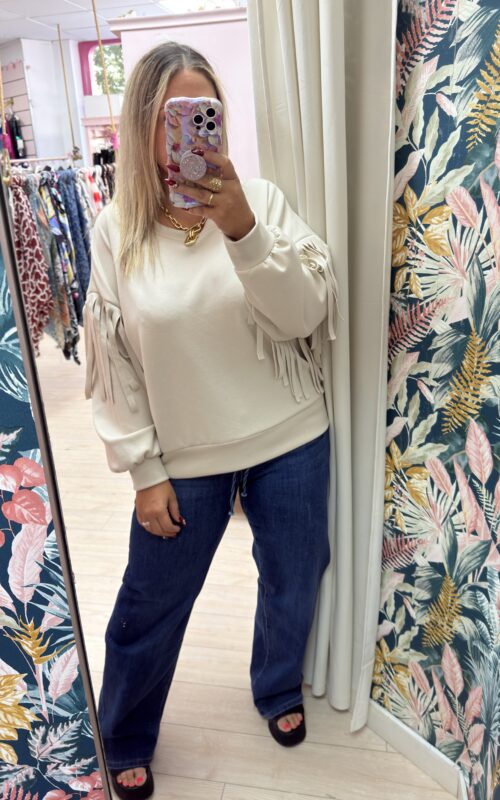 Sudadera flecos beige