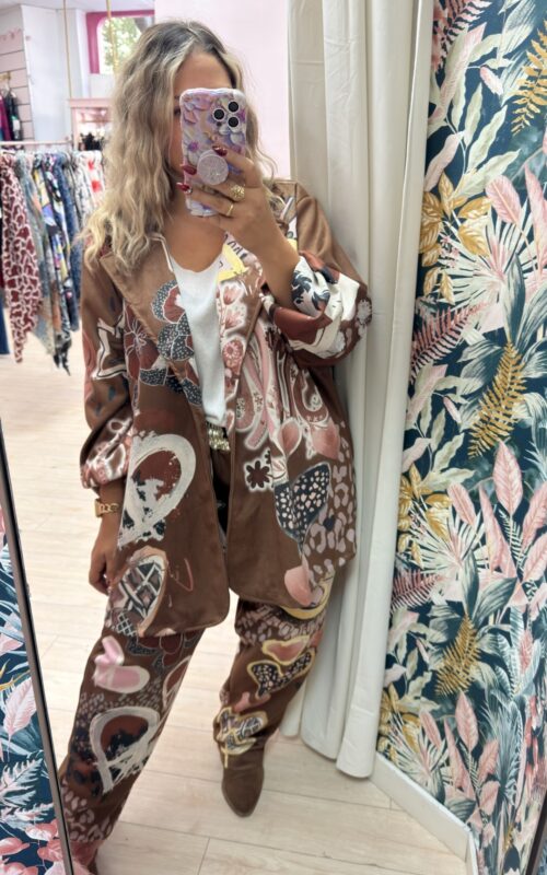 Conjunto ante estampado marron