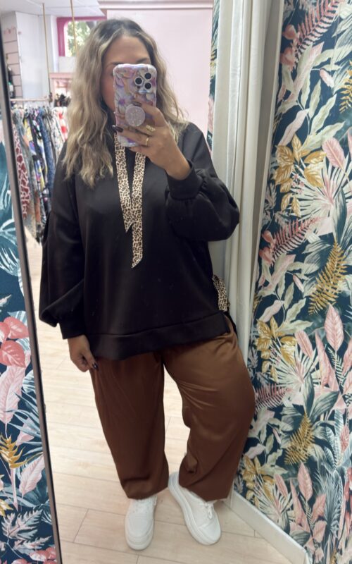 Pantalon raso marron goma