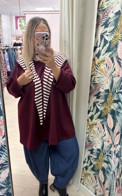 Sudadera pañoleta rayas granate