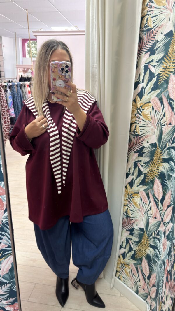 Sudadera pañoleta rayas granate