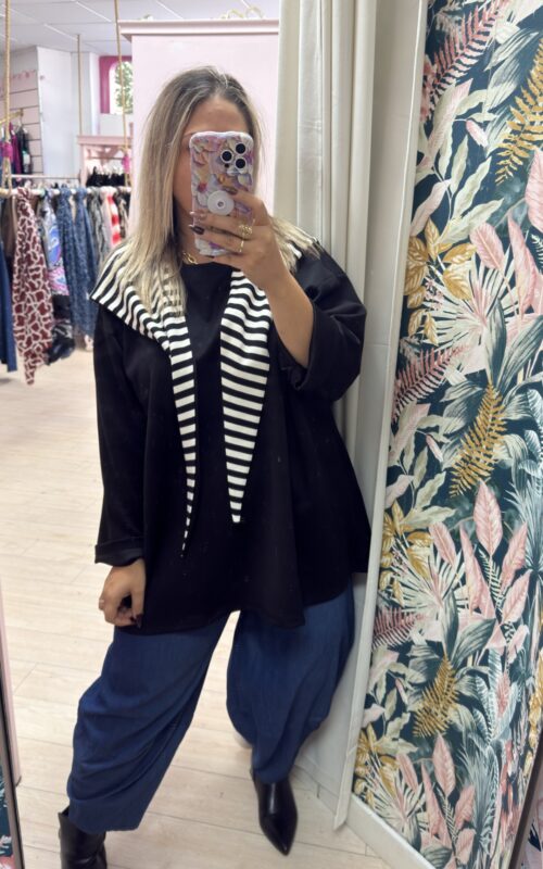 Sudadera pañoleta rayas negro