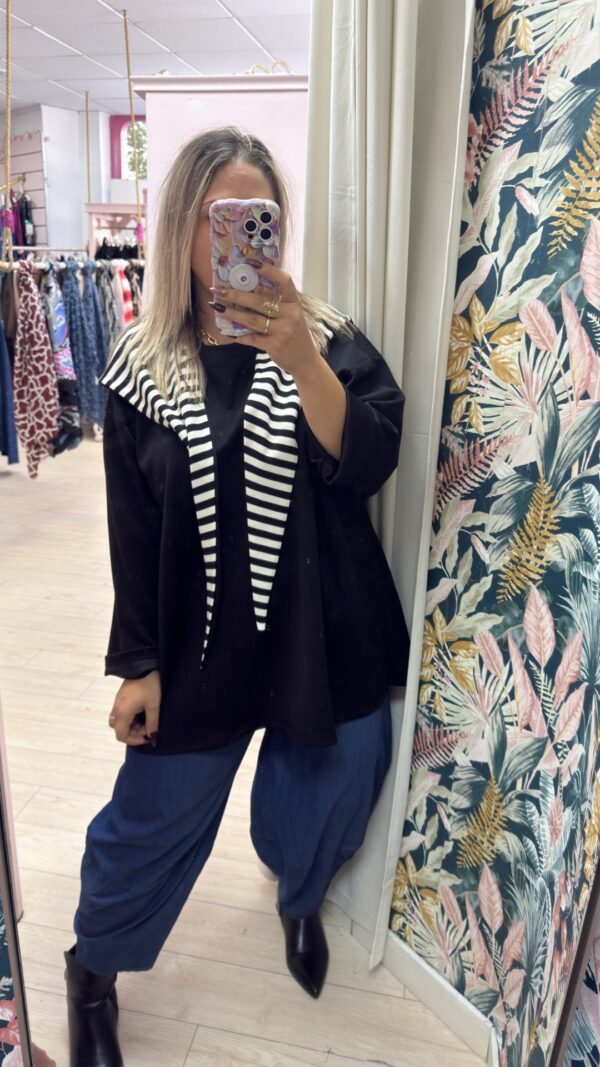 Sudadera pañoleta rayas negro