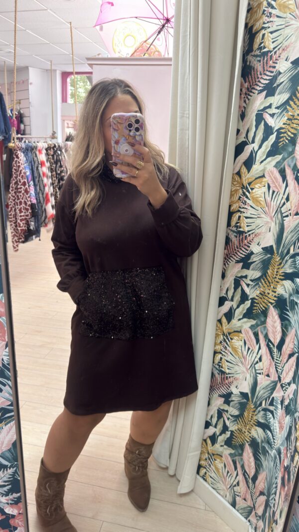 Vestido bolsillo y capucha sudadera marron - Imagen 3