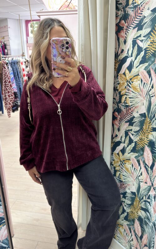 Sudadera pana trenzada granate