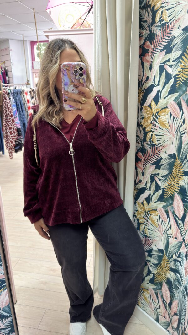 Sudadera pana trenzada granate