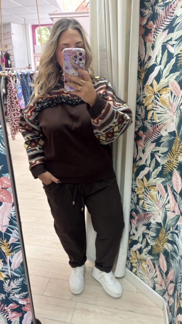 Sudadera flecos etnica marron - Imagen 3