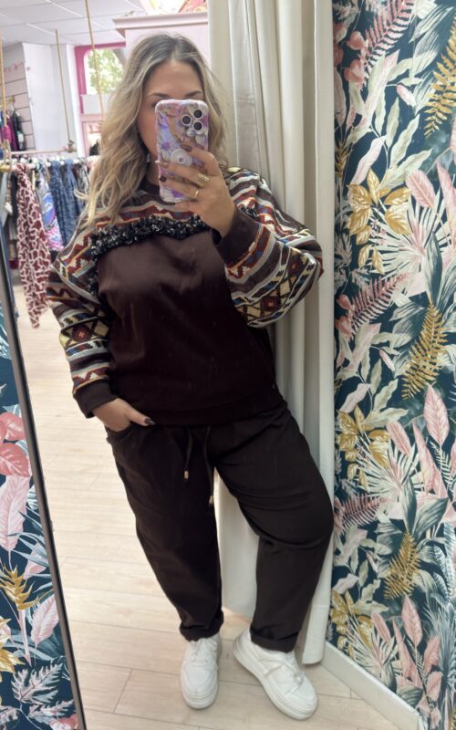 Sudadera flecos etnica marron