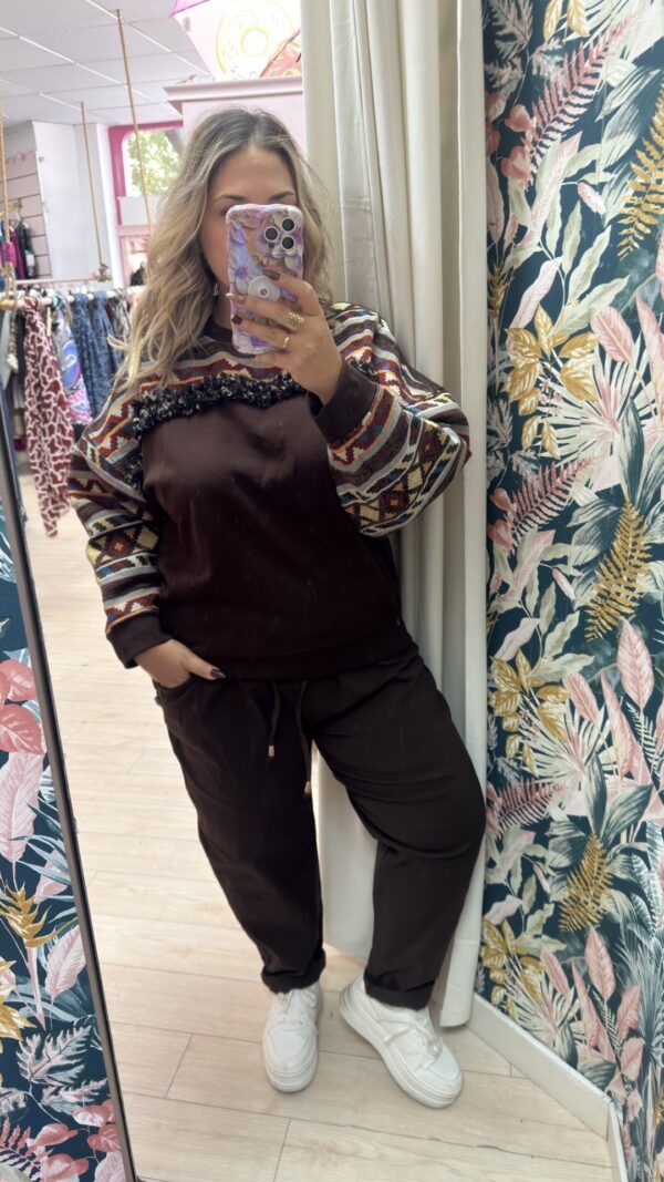 Sudadera flecos etnica marron