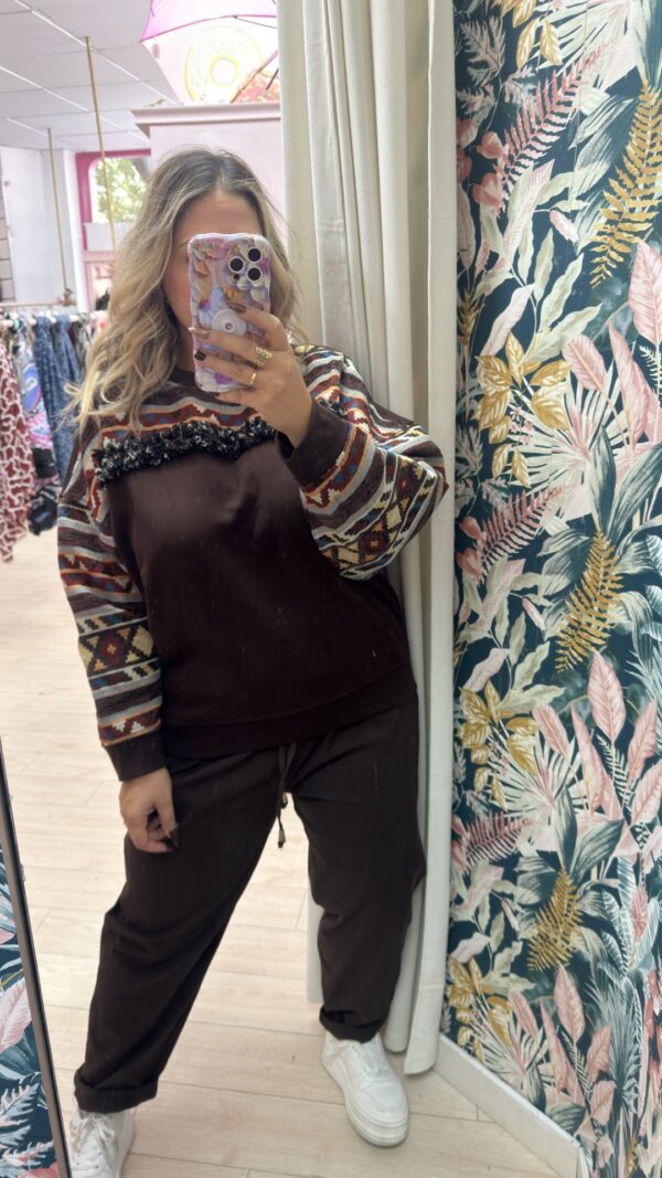 Sudadera flecos etnica marron - Imagen 5